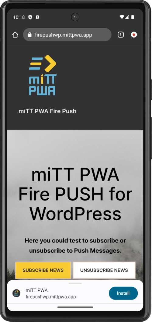 WordPress PWA Installation Prompt Android device
